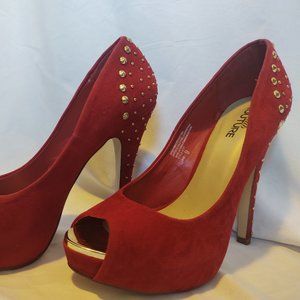 Red Studded Open Toe with Gold Colour Tip 5" Heel